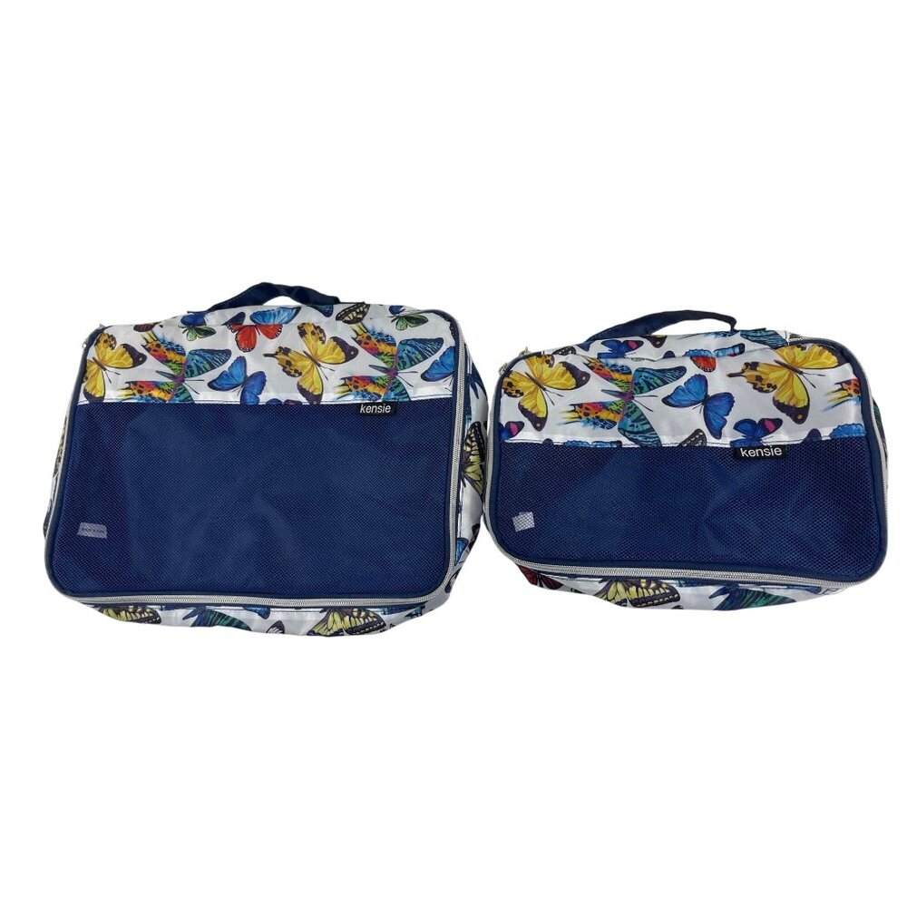 Kensie 2-Piece Packing Cube Set With Colorful Butterfly Print & Mesh Front Panel